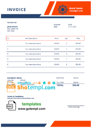 editable template, # click flight universal multipurpose tax invoice template in Word and PDF format, fully editable