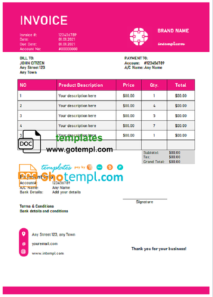 editable template, # super goal universal multipurpose professional invoice template in Word and PDF format, fully editable