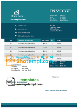 editable template, # clear logic universal multipurpose good-looking invoice template in Word and PDF format, fully editable
