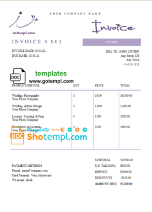 editable template, # flash crow universal multipurpose professional invoice template in Word and PDF format, fully editable