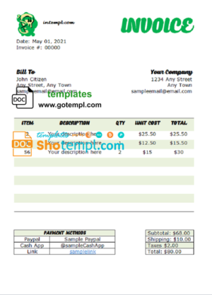 editable template, # grand waves universal multipurpose tax invoice template in Word and PDF format, fully editable