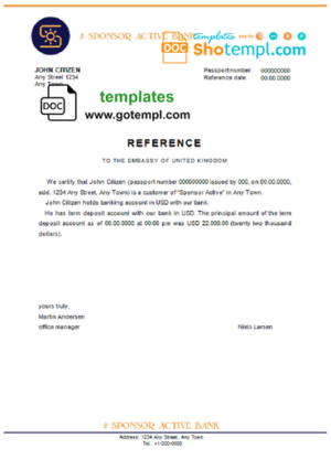 editable template, # sponsor active bank universal multipurpose bank account reference template in Word and PDF format