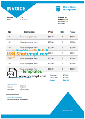 editable template, # truth power universal multipurpose professional invoice template in Word and PDF format, fully editable