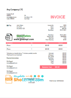 editable template, # type retro universal multipurpose professional invoice template in Word and PDF format, fully editable