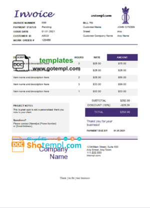editable template, # rising side universal multipurpose tax invoice template in Word and PDF format, fully editable