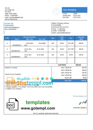 editable template, # care module universal multipurpose tax invoice template in Word and PDF format, fully editable