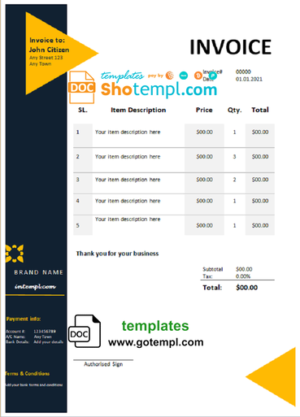 editable template, # bio universal multipurpose tax invoice template in Word and PDF format, fully editable