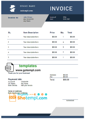 editable template, # hardy habit universal multipurpose professional invoice template in Word and PDF format, fully editable