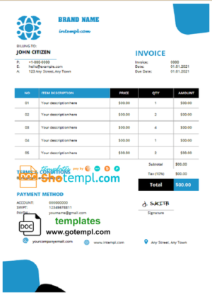 editable template, # spire live universal multipurpose professional invoice template in Word and PDF format, fully editable