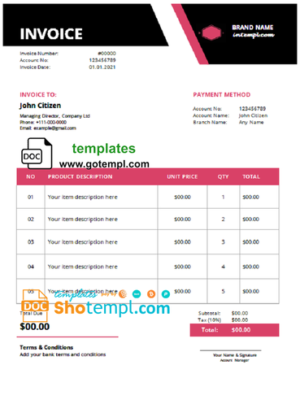 editable template, # nation eternal universal multipurpose professional invoice template in Word and PDF format, fully editable
