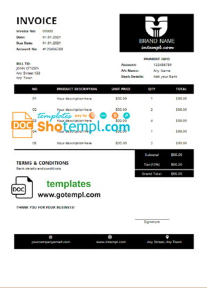 editable template, # target union universal multipurpose good-looking invoice template in Word and PDF format, fully editable