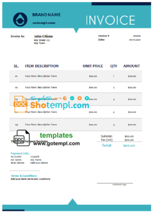 editable template, # zoom infinite universal multipurpose tax invoice template in Word and PDF format, fully editable