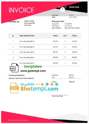editable template, # fever quest universal multipurpose good-looking invoice template in Word and PDF format, fully editable