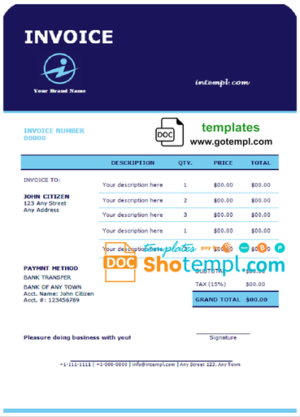 editable template, # system rider universal multipurpose professional invoice template in Word and PDF format, fully editable