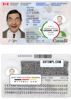 editable template, Canada Permanent resident card template in PSD format, fully editable