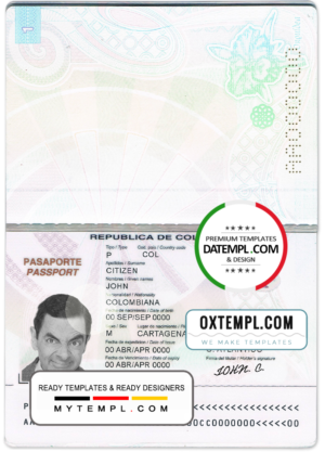editable template, Colombia passport template in PSD format, fully editable
