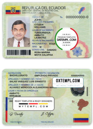 editable template, Ecuador ID template in PSD format, fully editable