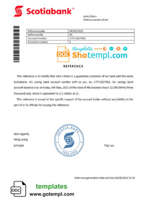 editable template, Hong Kong Scotiabank reference letter template in Word and PDF format