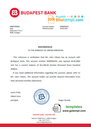 editable template, Hungary Budapest bank reference letter template in Word and PDF format