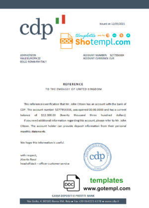 editable template, Italy CDP bank account reference letter template in Word and PDF format