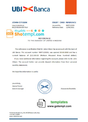 editable template, Italy UBI bank account reference letter template in Word and PDF format