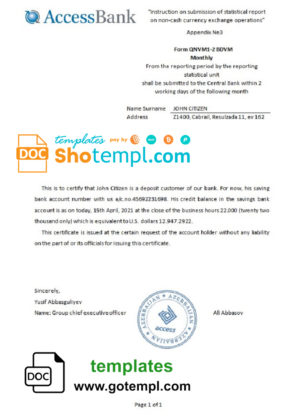 editable template, Azerbaijan Access bank reference letter template in Word and PDF format