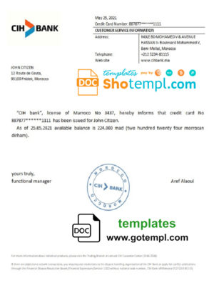 editable template, Morocco CIH Bank bank reference letter template in Word and PDF format