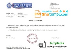 editable template, Nepal Nepal Bank bank reference letter template in Word and PDF format