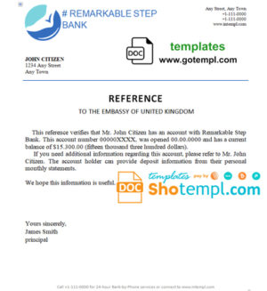 editable template, # remarkable step bank  template of bank reference letter, Word and PDF format (.doc and .pdf)