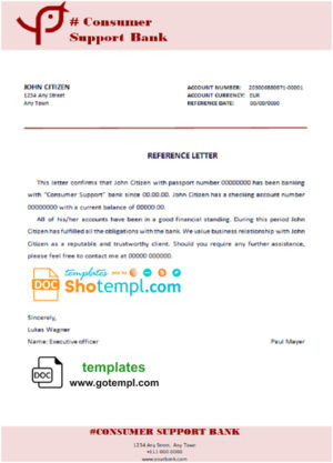 editable template, # consumer support bank universal multipurpose bank account reference template in Word and PDF format