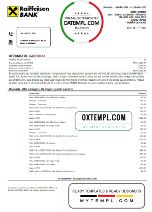 editable template, Romania Raiffeisen bank statement template in Word and PDF format (in Romanian language)