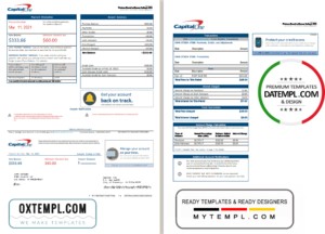 editable template, USA Capital One bank statement template in Word and PDF format (2 pages) version 3
