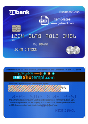 editable template, USA U.S. Bank mastercard card template in PSD format, fully editable