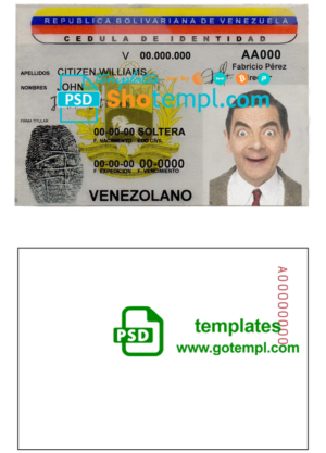 editable template, Venezuela ID template in PSD format, fully editable, with all fonts
