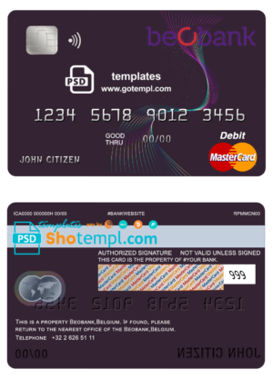 editable template, Belgium Beobank  mastercard debit card template in PSD format, fully editable