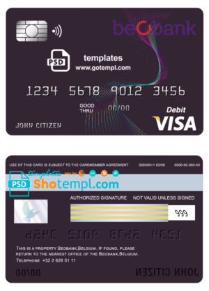 editable template, Belgium Beobank visa card debit card template in PSD format, fully editable
