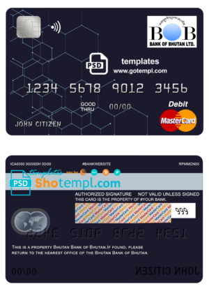 editable template, Bhutan Bank of Bhutan mastercard debit card template in PSD format, fully editable