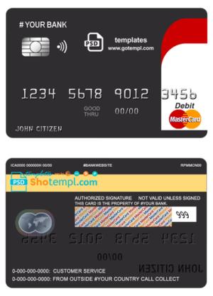 editable template, # blackistic universal multipurpose bank mastercard debit credit card template in PSD format
