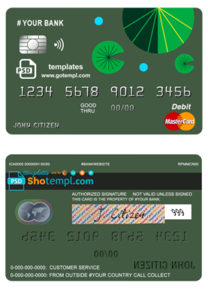 editable template, # budget green universal multipurpose bank mastercard debit credit card template in PSD format, fully editable