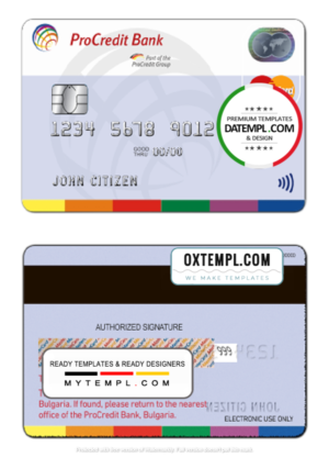 editable template, Bulgaria ProCredit Bank mastercard template in PSD format, fully editable