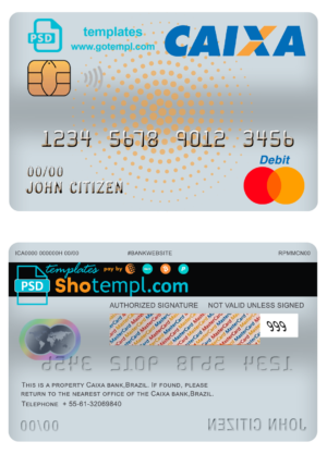 editable template, Brazil Caixa bank mastercard debit card template in PSD format, fully editable