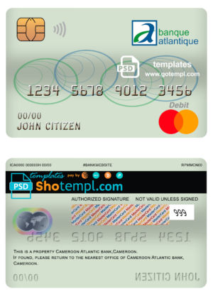 editable template, Cameroon Atlantic bank mastercard debit card template in PSD format, fully editable