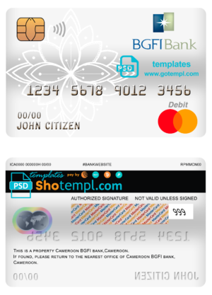 editable template, Cameroon BGFI bank mastercard debit card template in PSD format, fully editable