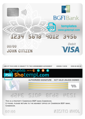 editable template, Cameroon BGFI bank visa card debit card template in PSD format, fully editable