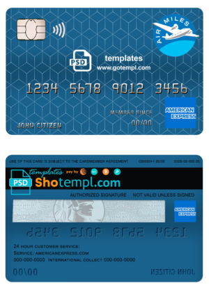 editable template, Canada American Express Air Miles credit card template in PSD format, fully editable