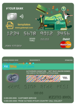 editable template, # click money universal multipurpose bank mastercard debit credit card template in PSD format, fully editable