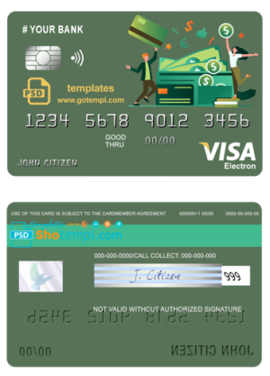 editable template, # click money universal multipurpose bank visa electron credit card template in PSD format, fully editable