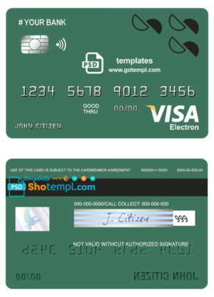 editable template, # creations line universal multipurpose bank visa electron credit card template in PSD format, fully editable
