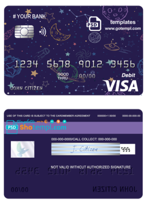 editable template, # creative space universal multipurpose bank visa credit card template in PSD format, fully editable