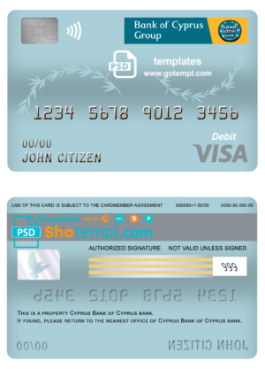 editable template, Cyprus Bank of Cyprus bank visa card debit card template in PSD format, fully editable